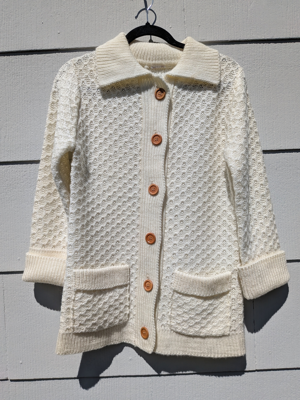 Women's Wool Cream Button-Front Knit Sweater Cardigan